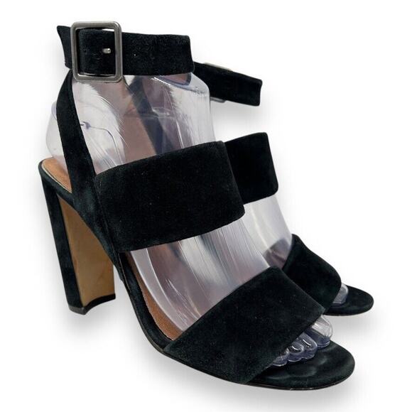 Madewell Octavia Black Suede Leather Strappy Block Heel Sandals Size 6 Black - Picture 1 of 12
